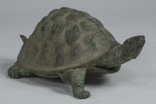 Appraisal: Patinated bronze turtle garden ornament w Figural garden ornament in