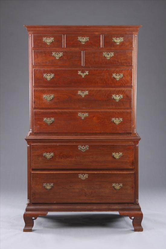 Appraisal: AMERICAN CHIPPENDALE WALNUT CHEST-ON-CHEST Late th century Pennsylvania with replaced