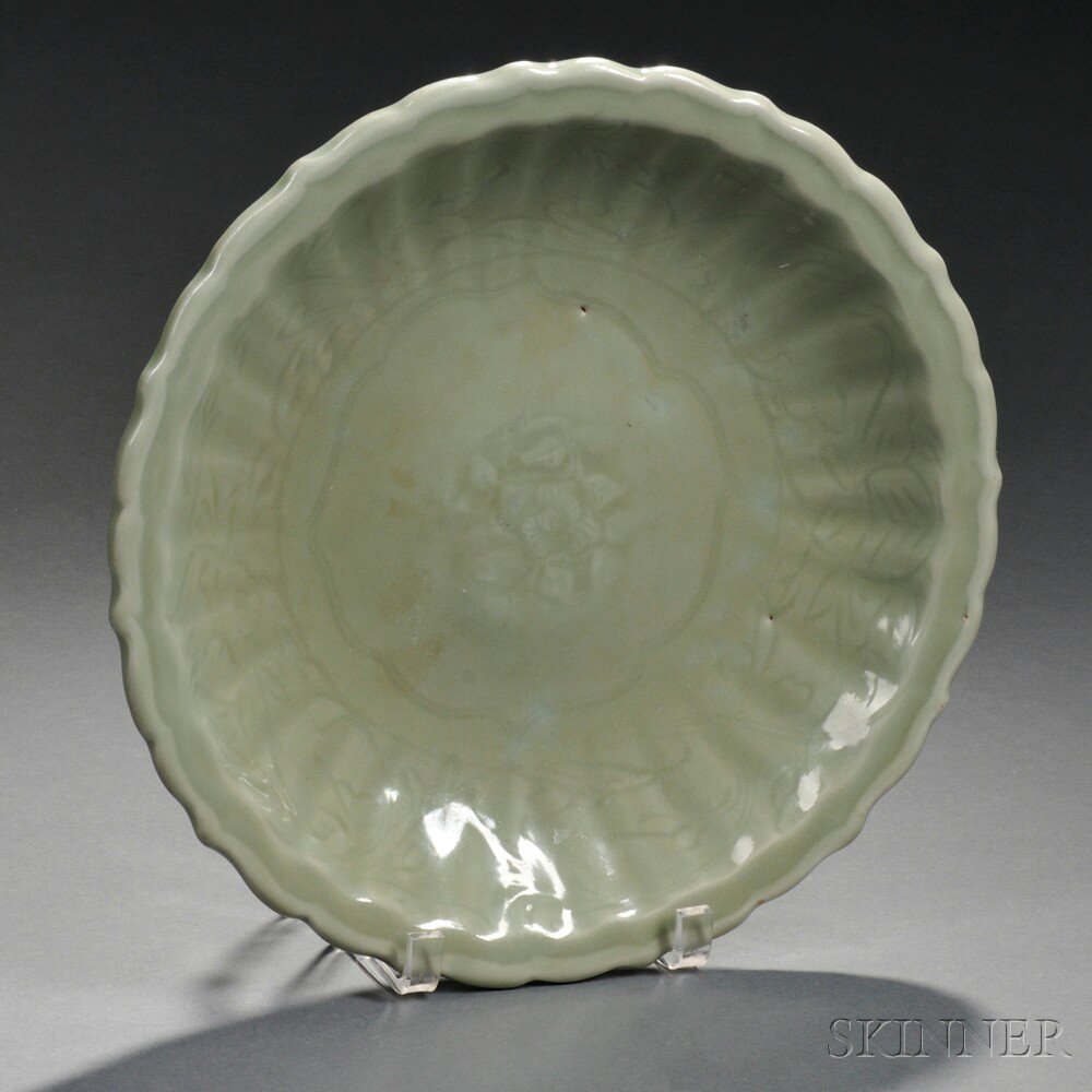 Appraisal: Celadon Ribbed Charger China Ming Dynasty or later with lobed