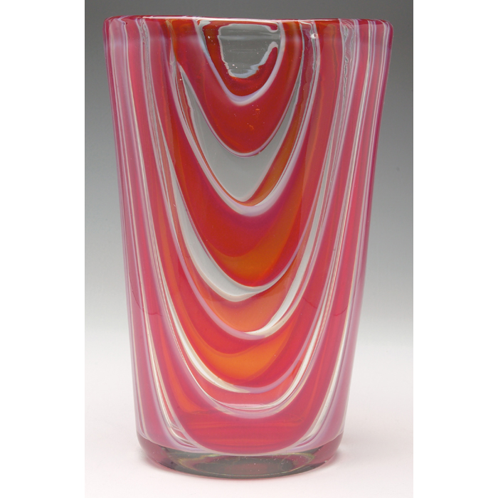 Appraisal: Barovier Toso vase cylindrical form in clear glass with red