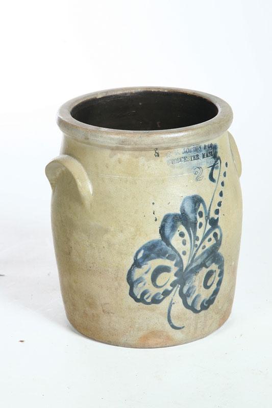 Appraisal: STONEWARE CROCK The two gallon crock has double handles and