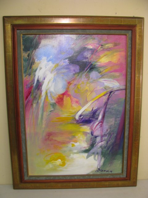 Appraisal: Large abstract oil painting on canvas signed what appears to