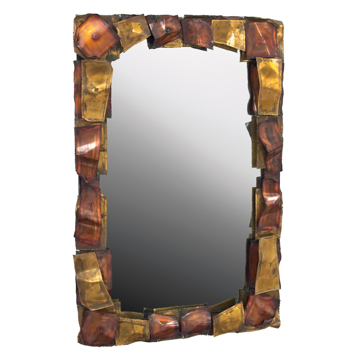 Appraisal: C Jere mirror attribution rectangular form with applied metal strip