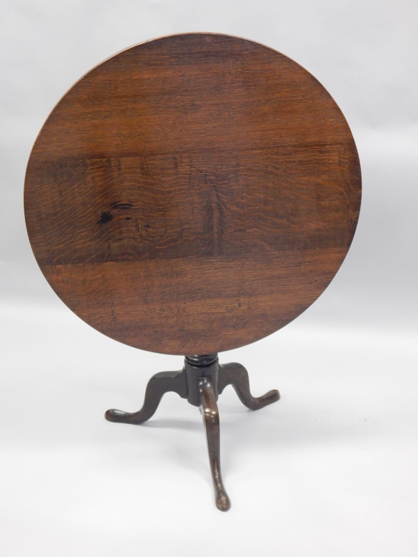 Appraisal: An thC oak tilt top table the circular top on