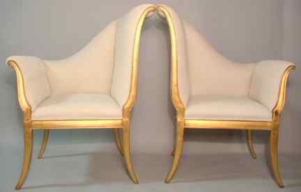 Appraisal: PAIR OF KARGES PARLOR CHAIRS the over upholstered arched side