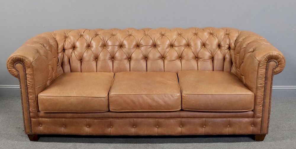 Appraisal: Vintage And Fine Quality Leather Chesterfield Sofa Nice size and