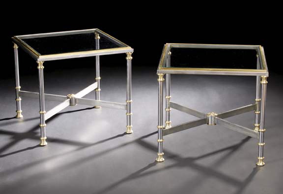 Appraisal: Pair of Directoire-Style Gilt- and Brushed Metal and Glass Square