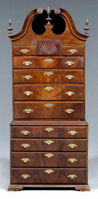 Appraisal: Chippendale style chest on chest bonnet top two-case construction mahogany