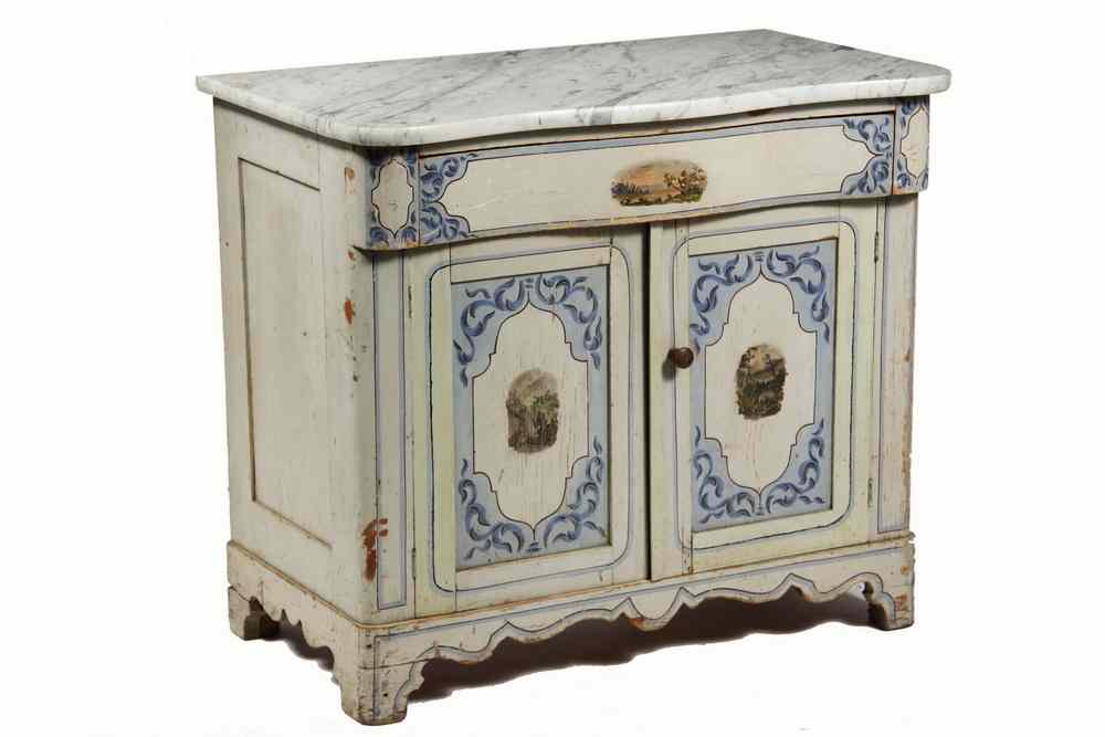 Appraisal: COMMODE - Victorian marble top cottage pine decorated commode Single