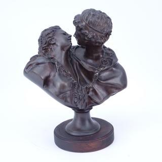 Appraisal: Art Nouveau Bronze Loving Couple Mounted on Wooden Base Unsigned