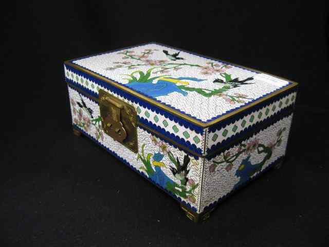 Appraisal: Chinese Cloisonne Jewelry Box bird floral white field '' x