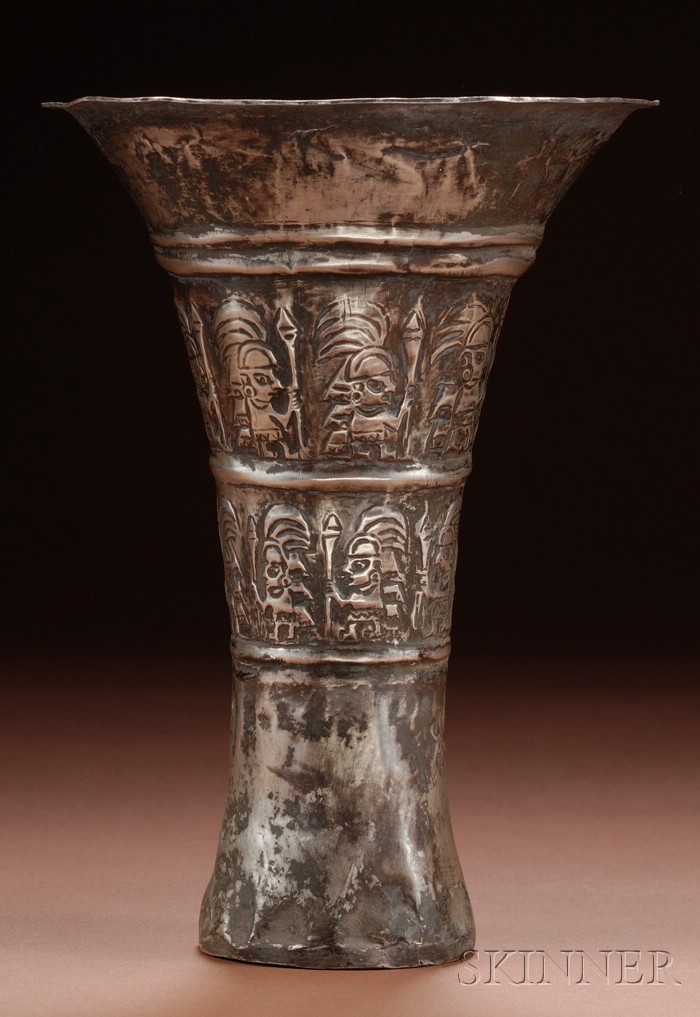 Appraisal: Pre-Columbian Embossed Silver Beaker Peru Lambayeque c - A D