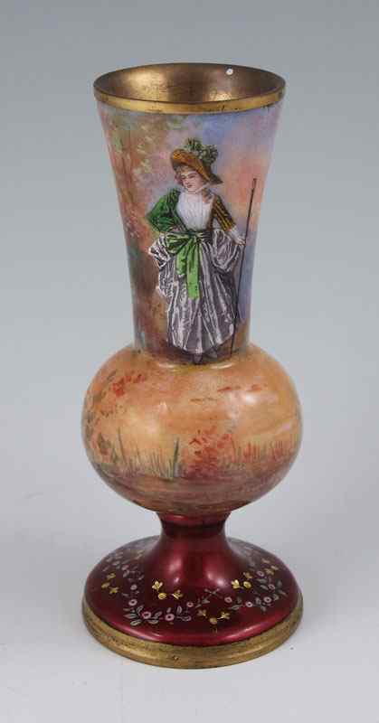 Appraisal: FRENCH ENAMEL VASE Woman in landscape '' tall