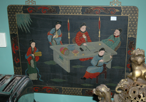 Appraisal: A CHINESE LACQUERED PANEL REPRESENTING A GROUP OF FIGURES