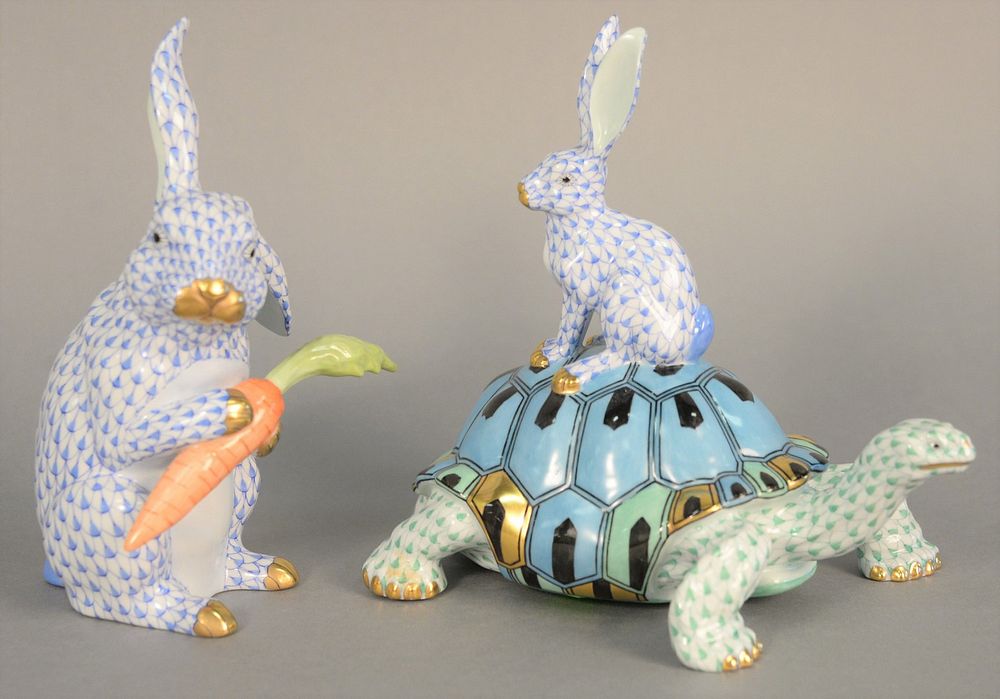 Appraisal: Two large Herend porcelain figures to include turtle with rabbit