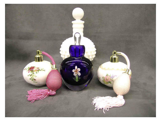 Appraisal: Group of art glass and porcelain perfume bottles four items