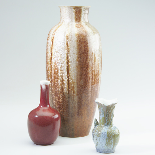 Appraisal: K P M Three porcelain vases in assorted glazes Tallest