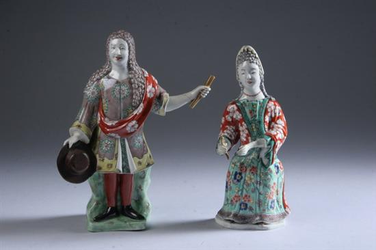 Appraisal: PAIR CHINESE FAMILLE VERTE PORCELAIN FIGURES OF A FRENCH COURTIER