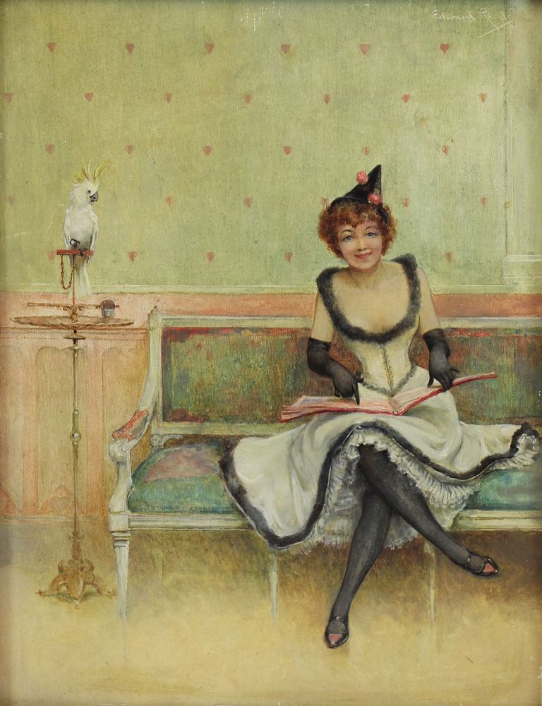 Appraisal: EDWARD HANDLEY-READ ENGLISH - Oil on Panel Woman with Bird