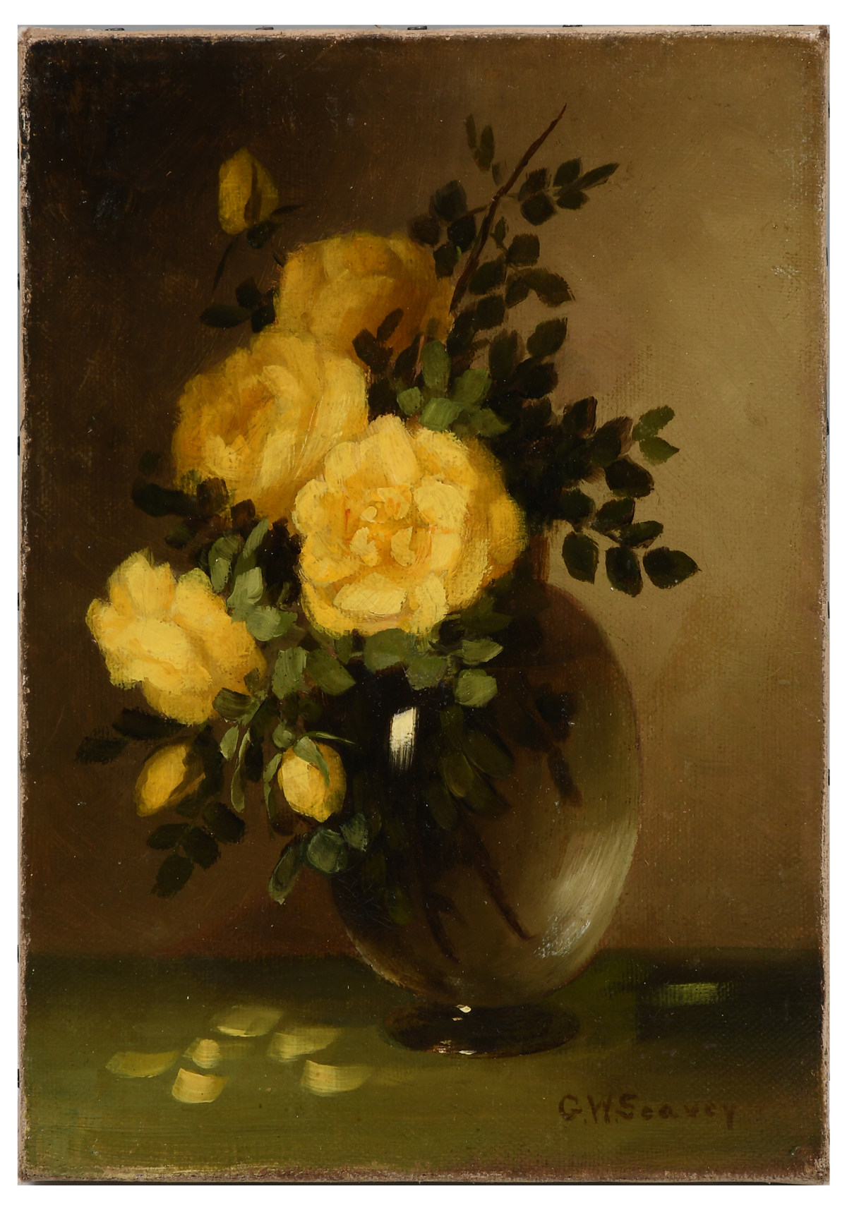 Appraisal: SEAVEY George Washington American - Yellow Cottage Roses in a