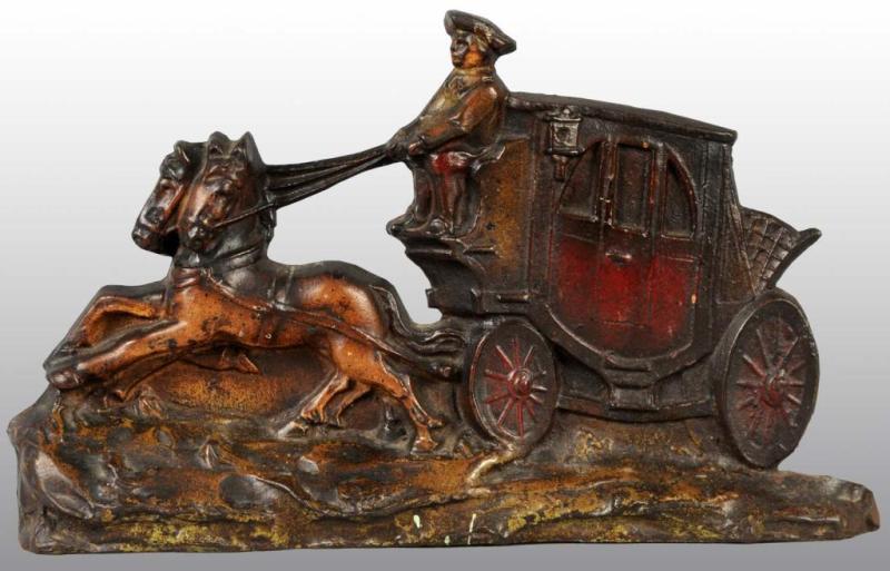 Appraisal: Cast Iron Horses Pulling Stagecoach Doorstop Description Difficult to find