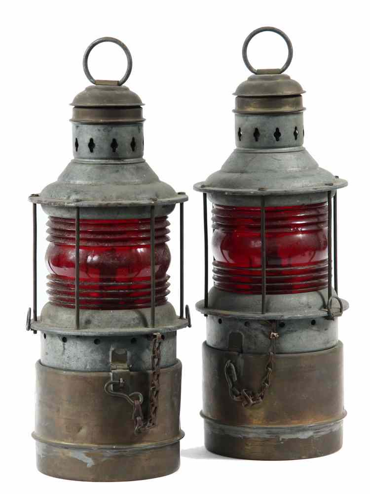 Appraisal: NAUTICAL LANTERNS - Pair of th c circular copper and