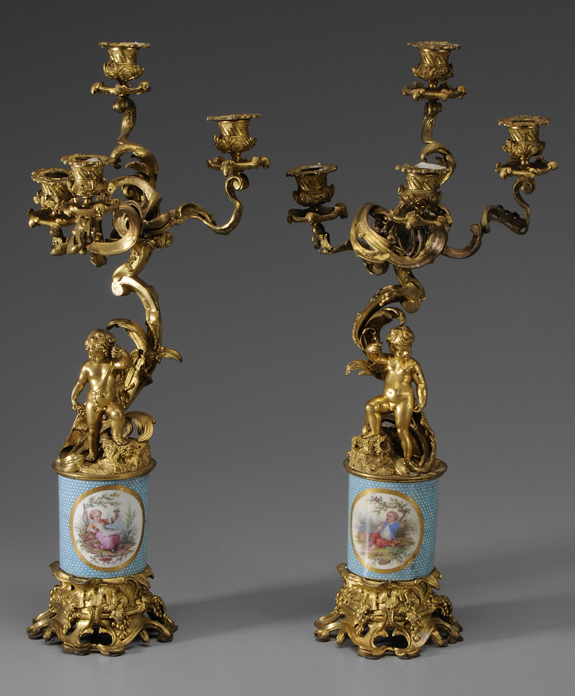 Appraisal: Pair Louis XV Gilt Bronze Candelabra French early th century