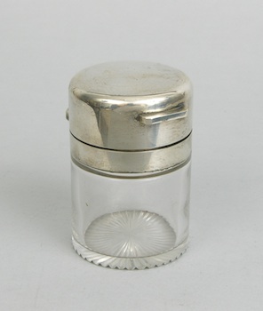 Appraisal: A Glass Canister with Sterling Silver Hinged Lid A glass