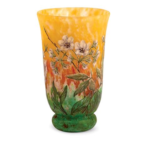 Appraisal: Daum Acid Etched and Enameled Glass Vase Estimate -