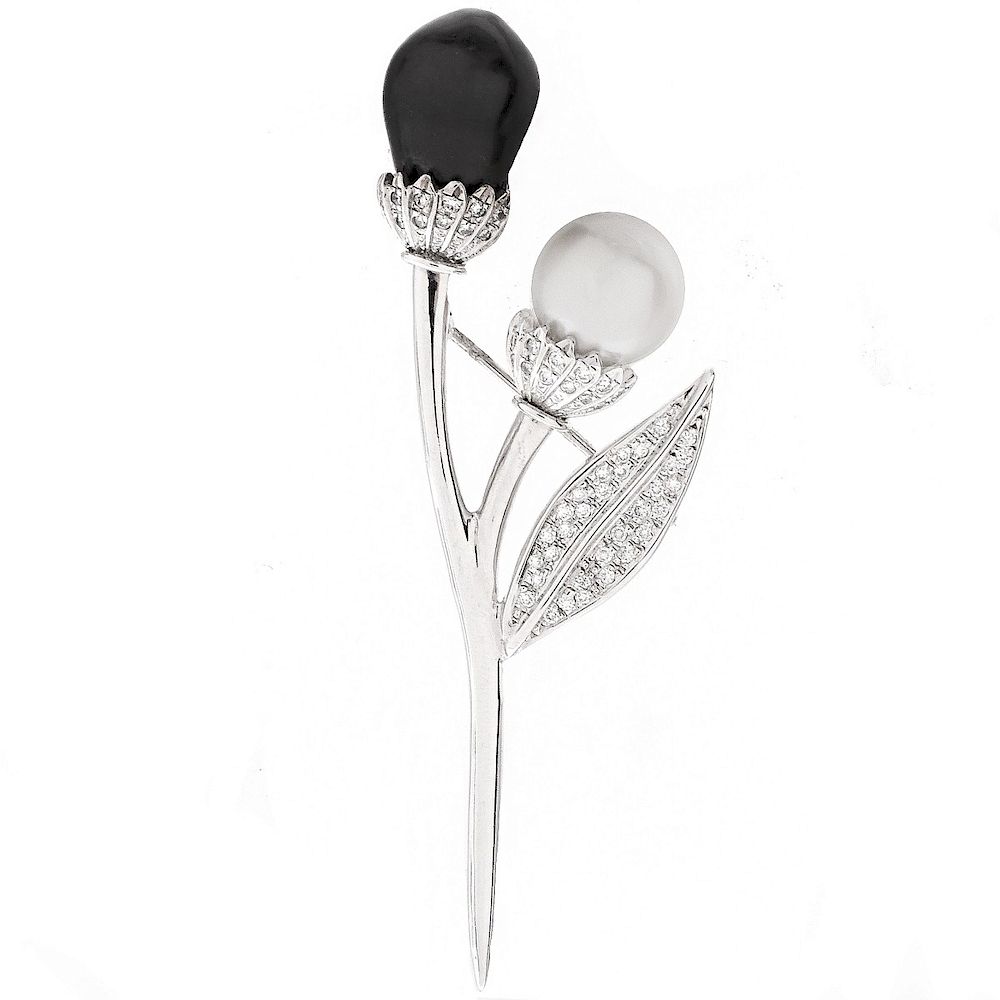 Appraisal: Baroque Pearl Diamond and K Brooch Black and White Baroque