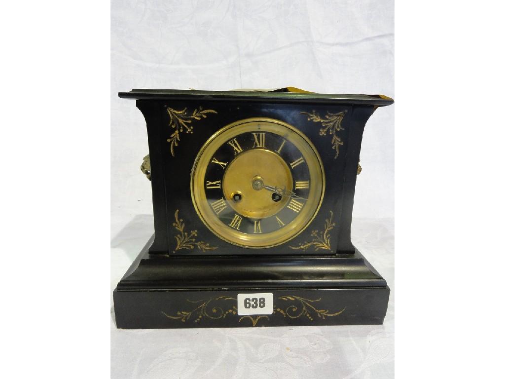 Appraisal: A mid Victorian black slate mantle clock enclosing an eight