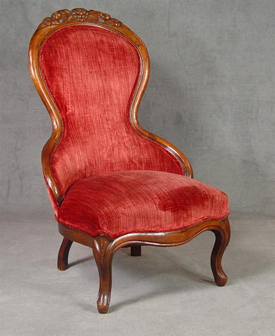 Appraisal: Walnut Victorian Ladies Chair Circa Carved fruit crest with hourglass