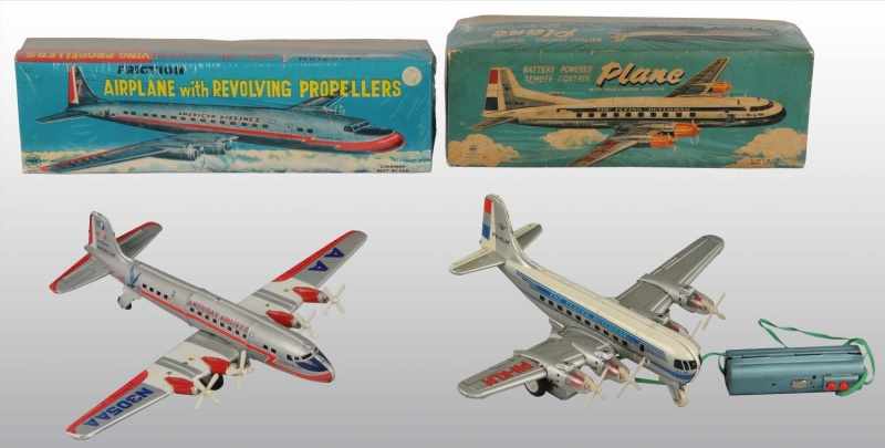 Appraisal: Lot of Tin Litho Airplane Battery-Op Toys Description Japanese Working