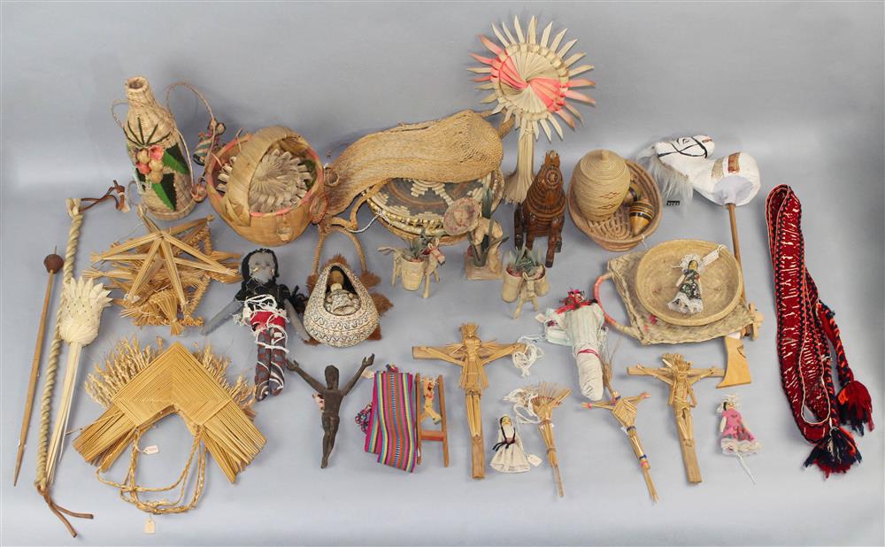 Appraisal: ASSORTED COLLECTION OF STRAW AND NATURAL FIBER BASKETS AND FOLK