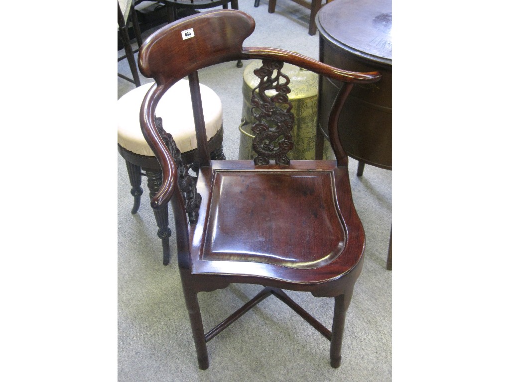 Appraisal: Chinese carved rosewood corner chair