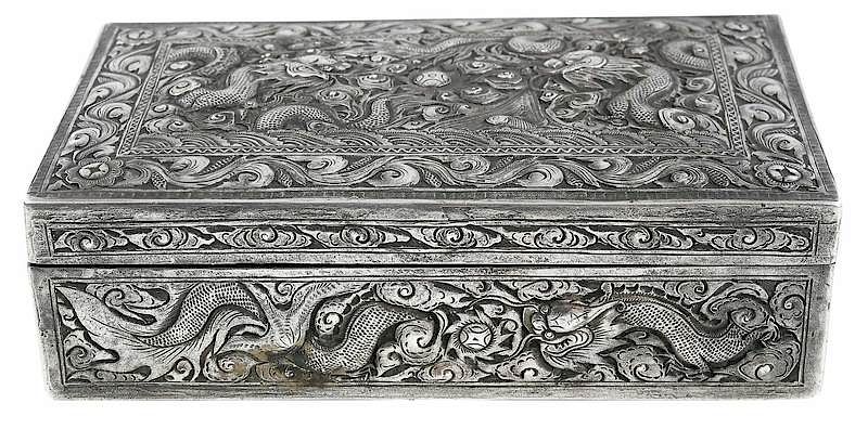 Appraisal: Chinese Export Silver Covered Box early th century dragon scroll