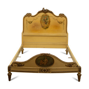 Appraisal: A Louis XV Style Painted Double Bed th Century Headboard