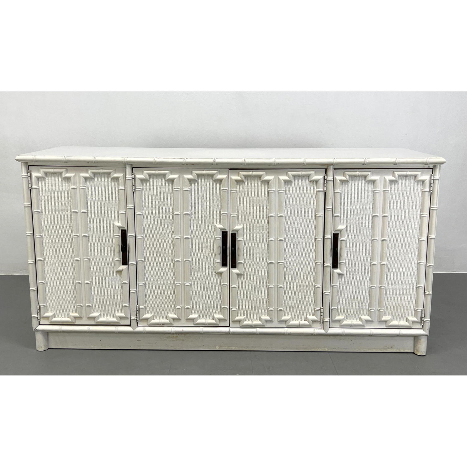 Appraisal: Drexel Faux Bamboo Front Credenza Cabinet Buffet with white finish