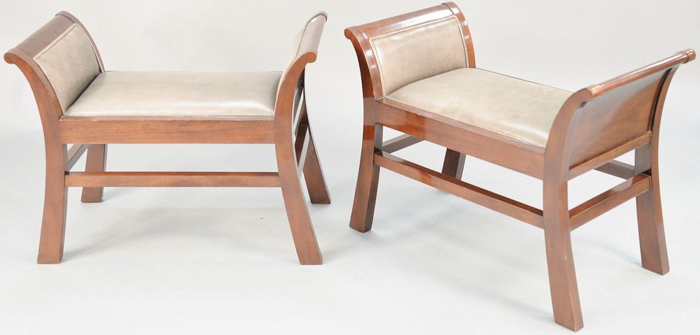 Appraisal: Pair of John Widdicomb benches with leather upholstery ht in