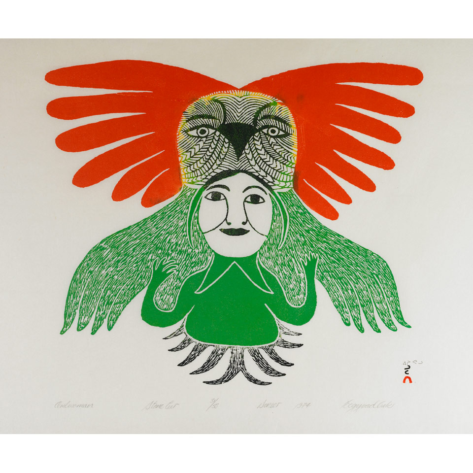 Appraisal: EEGYVUDLUK POOTOOGOOK - E - Cape Dorset OWLWOMAN stonecut unframed