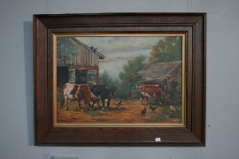 Appraisal: Ruby Cush Cattle Scene oil on canvas signed lrc x