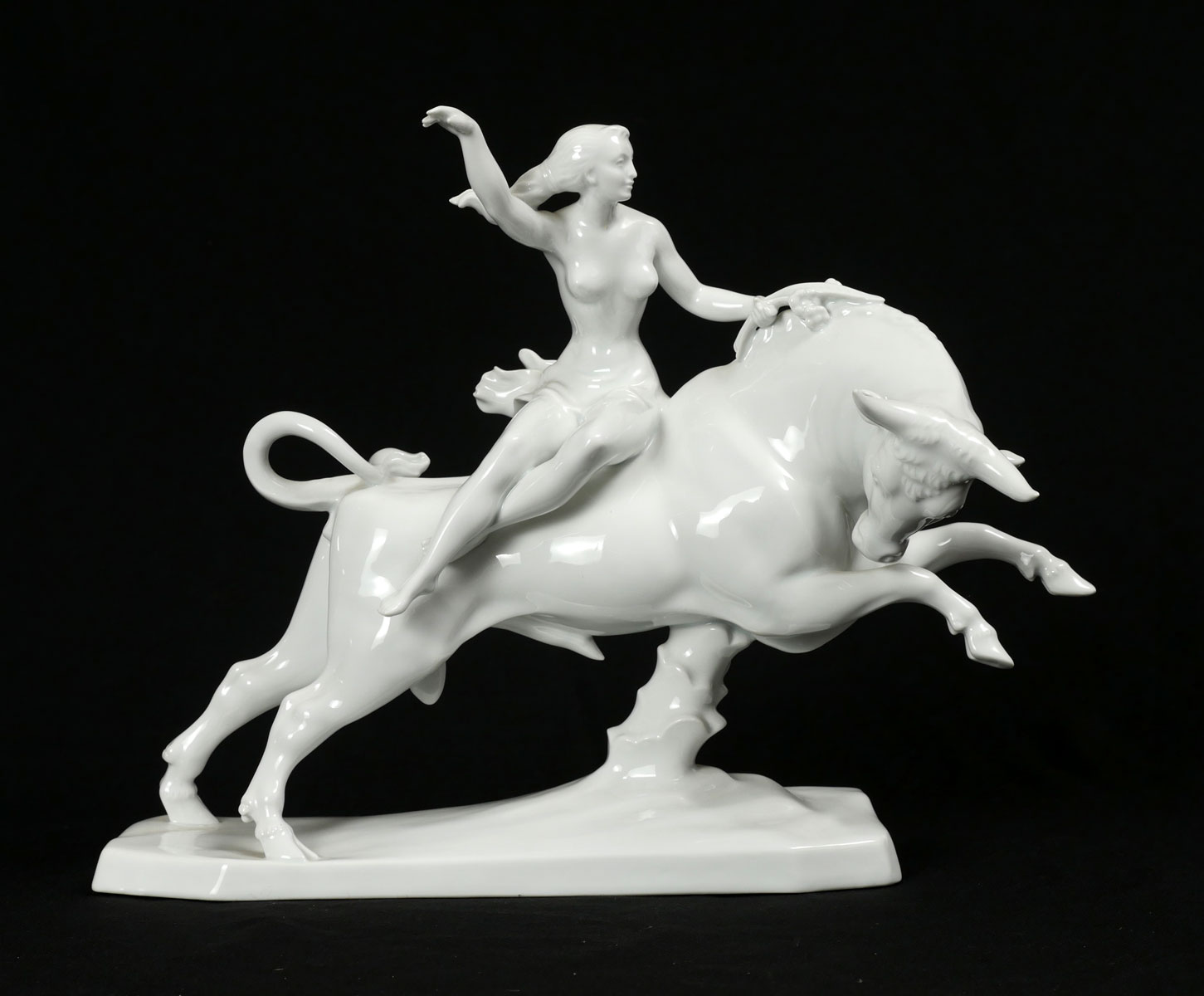 Appraisal: RARE HEREND BLANC DE CHINE NUDE WOMAN ON BULL Blanc