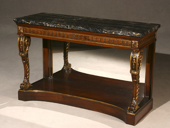 Appraisal: George III Style Parcel Gilt Walnut Marble-Top Console Table th