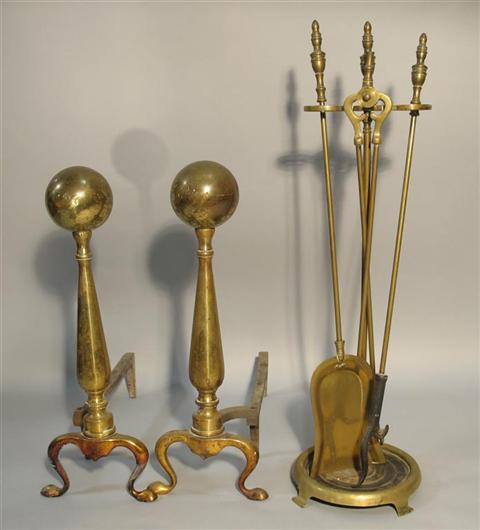 Appraisal: PAIR OF ANDIRONS The andirons with ball tops on turned