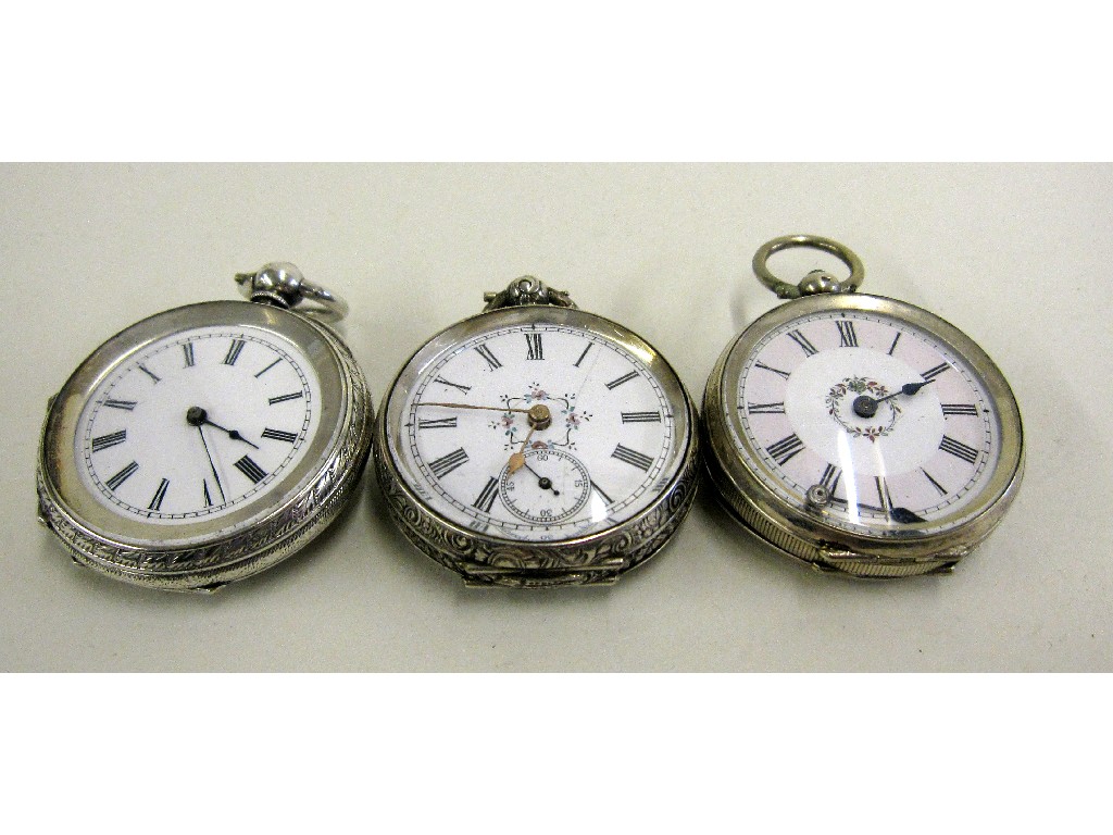 Appraisal: Three silver cased fob watches