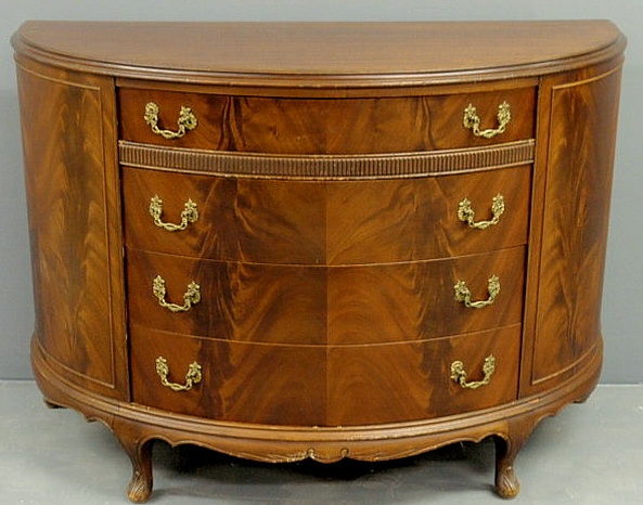 Appraisal: Mahogany demilune chest of drawers th c h x w