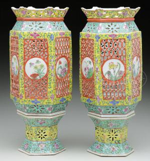 Appraisal: PAIR OF PORCELAIN LANTERNS PAIR OF PORCELAIN LANTERNS th century