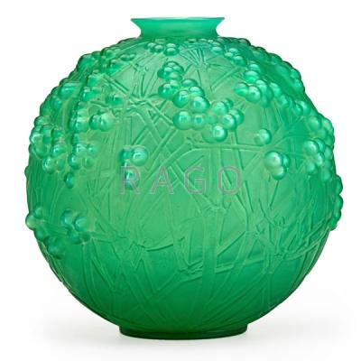 Appraisal: LALIQUE Druide vase green glass Condition Report