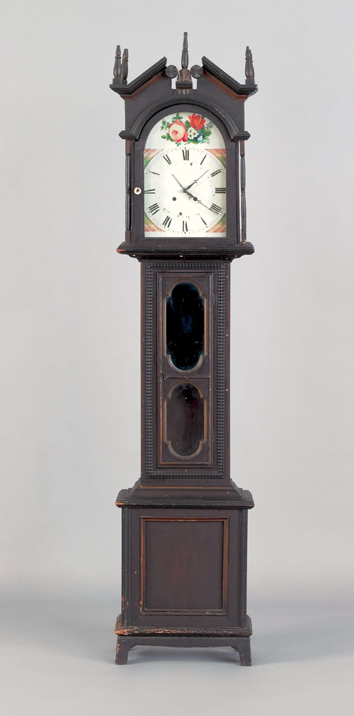 Appraisal: Pennsylvania stained pine tall case clock mid th c with