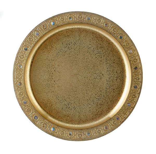 Appraisal: A Tiffany Studios gilt-bronze and abalone circular tray i -